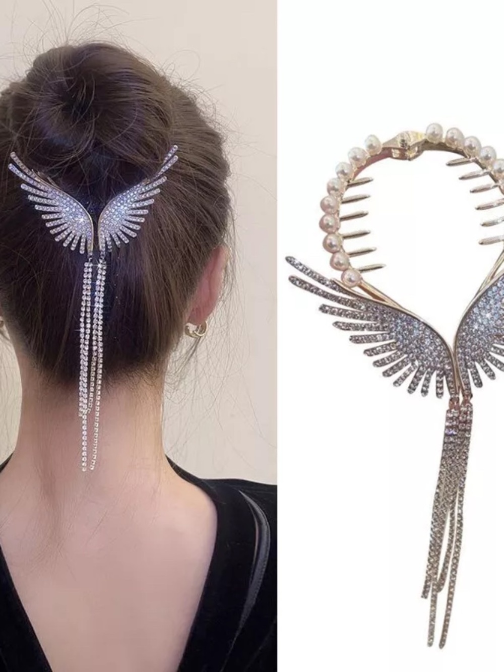 Women Crystal Butterfly Hair Clips Claw Clamp Bun Net Ponytail Holder Hairpin US